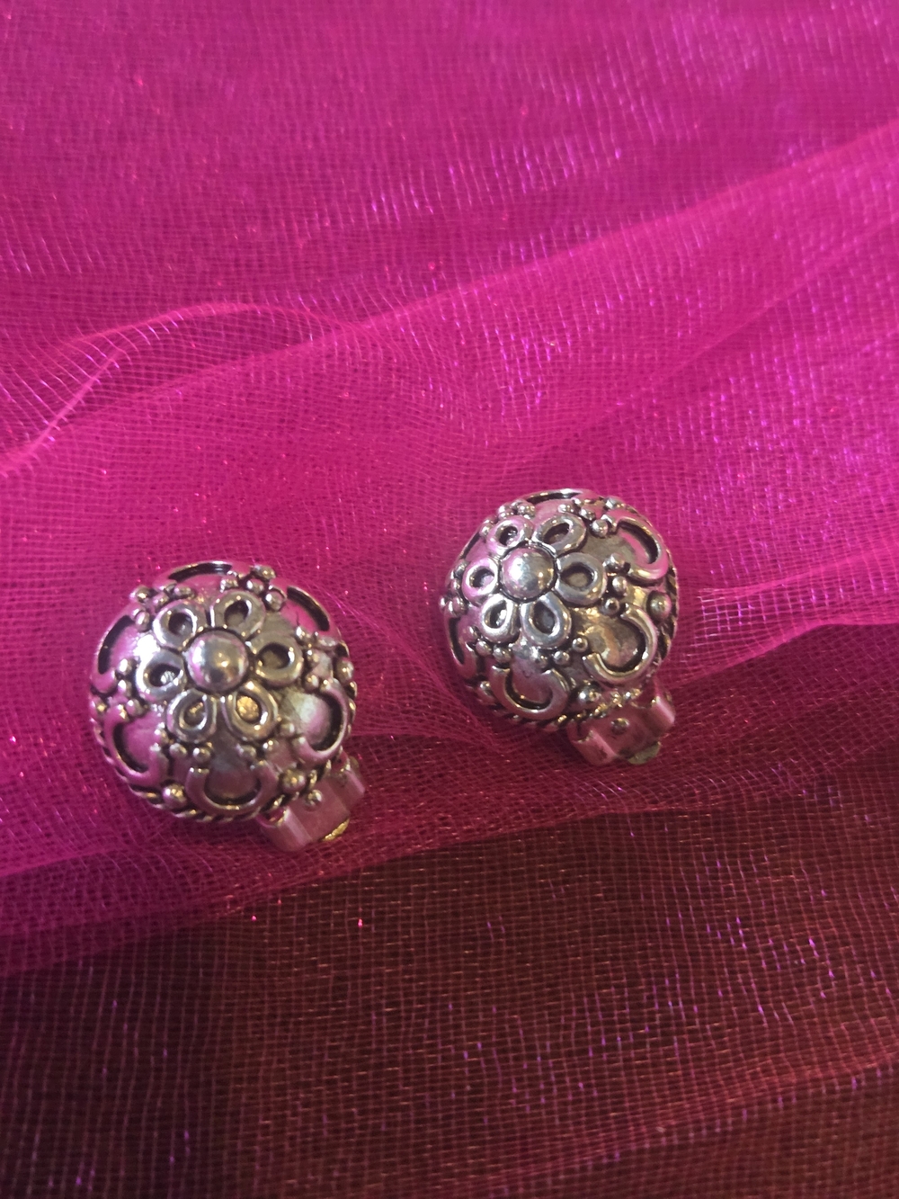 Silver Floral Clip-On Earrings - Elegant Women’s Jewelry
